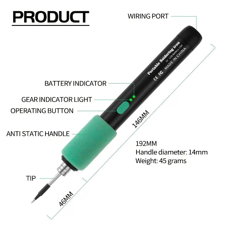 Mini Soldering Iron Set 5V Adjustable Temperature, USB Rechargeable Portable Soldering Tool,