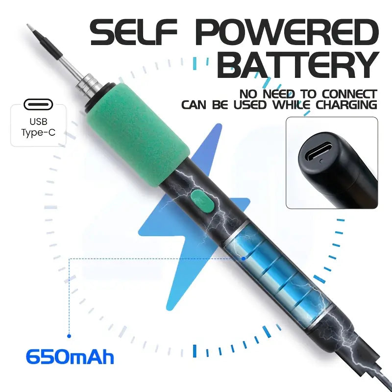 Mini Soldering Iron Set 5V Adjustable Temperature, USB Rechargeable Portable Soldering Tool,