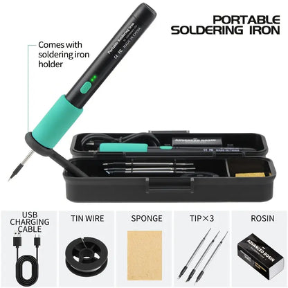 Mini Soldering Iron Set 5V Adjustable Temperature, USB Rechargeable Portable Soldering Tool,